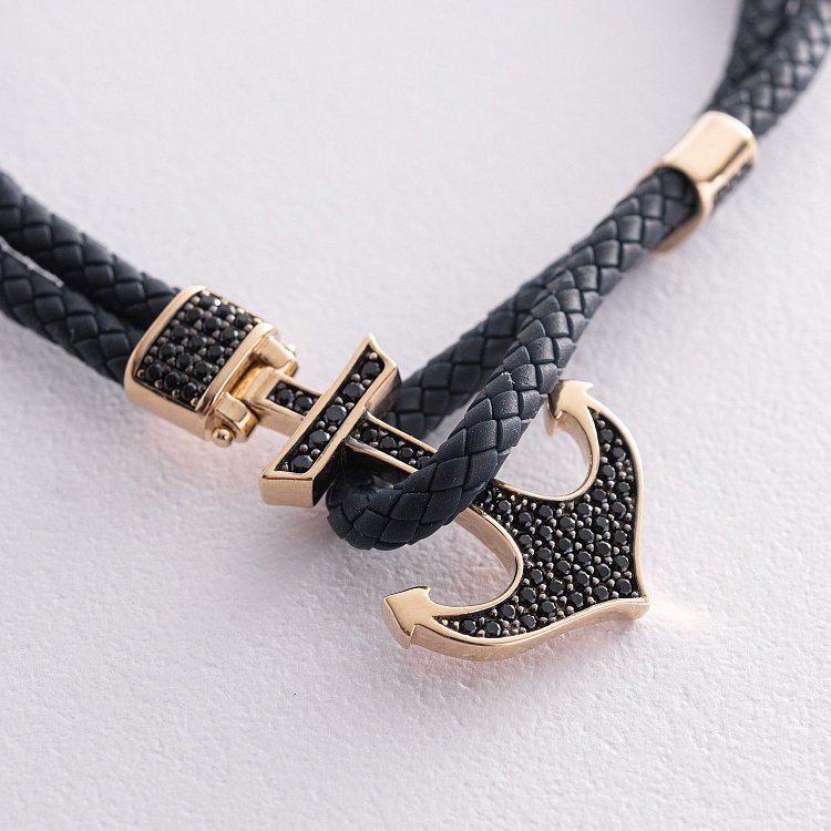 Каучуковый браслет в золоте "Якорь" с фианитами б02368 от ювелирного магазина Оникс - 4