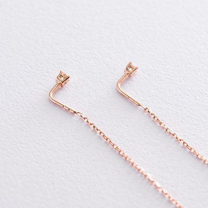 Золотые серьги - протяжки (фианиты) с06858 №2