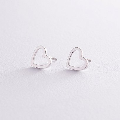 Сережки - пусети "Сердечки" у білому золоті с08170