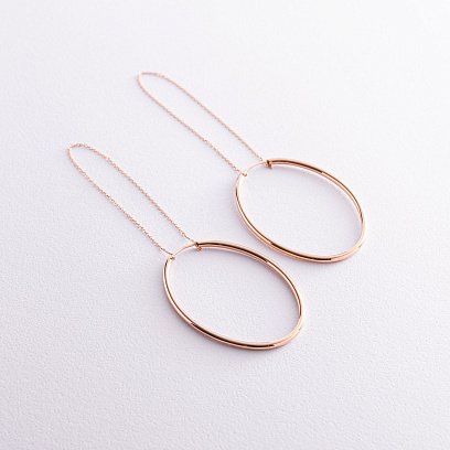 Золоті овальні сережки з ланцюжками с07962 №2