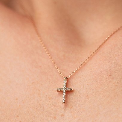 Золотое колье с крестиком (фианит) кол00851 №3