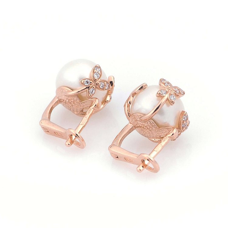 Золоті сережки з фіанітами і культ. прісн. перлами с04996 від ювелірного магазину Онікс - 3