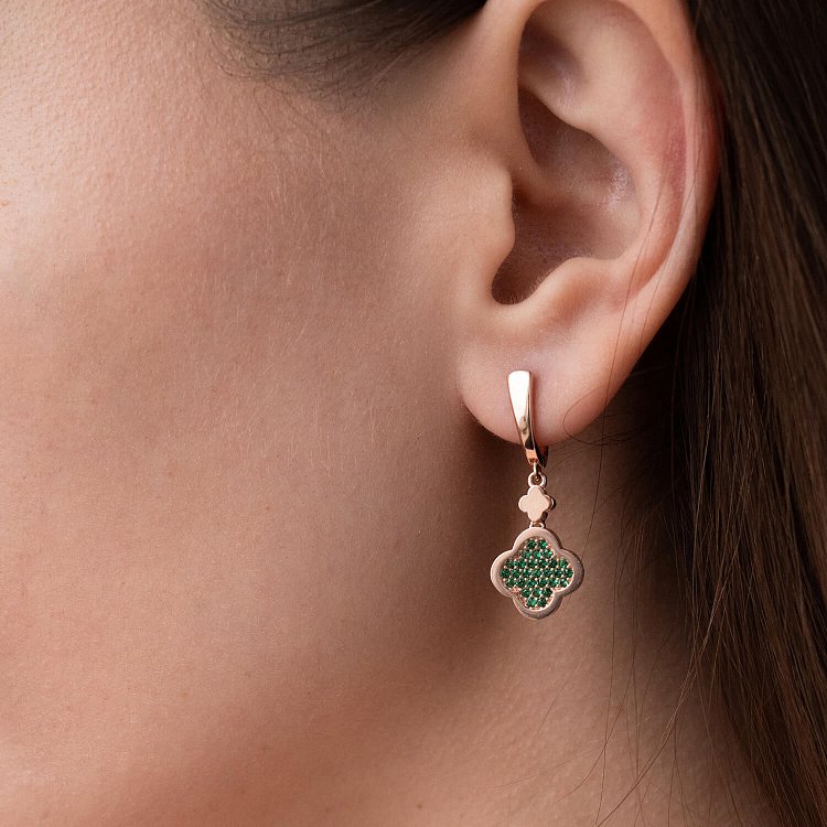 Серьги "Клевер" в красном золоте (фианиты) с07633 от ювелирного магазина Оникс - 2