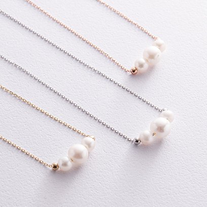 Колье с шариками и жемчугом (белое золото) кол02404 №8