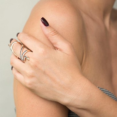 Золота каблучка на фалангу "Змія" з фіанітами к05253 №6