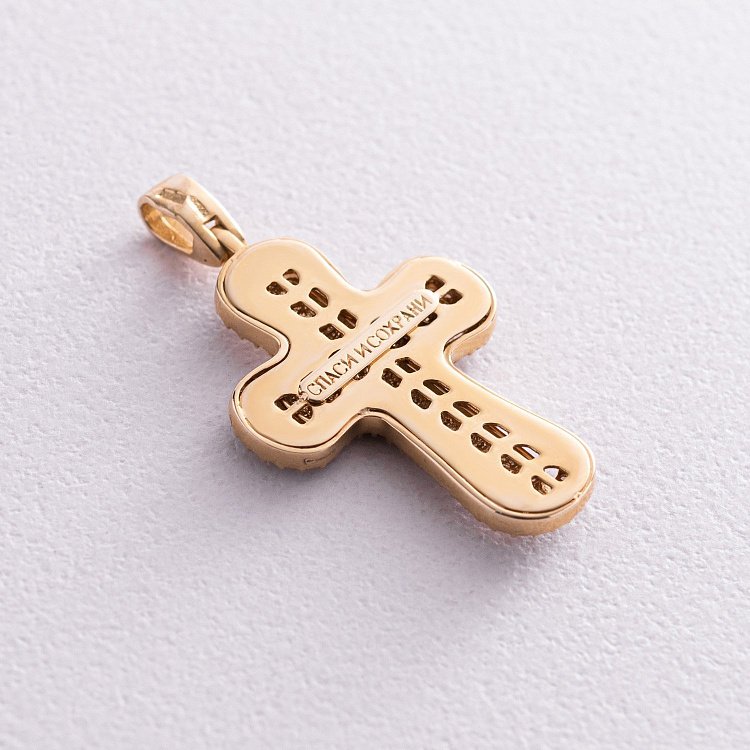 Золотой православный крестик с фианитами п02252 от ювелирного магазина Оникс - 2