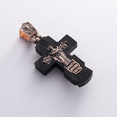 Золотий хрест "Розп'яття. Пресвята Богородиця" з ебеновим деревом 632зч №2