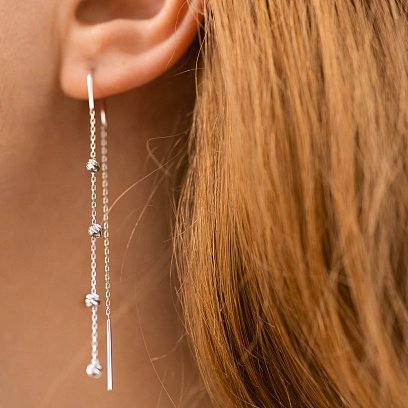 Серьги - протяжки с шариками (белое золото) с09057 №2
