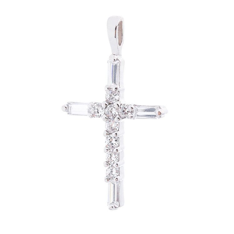 Хрестик (фіаніти, родій) 131996 від ювелірного магазину Онікс