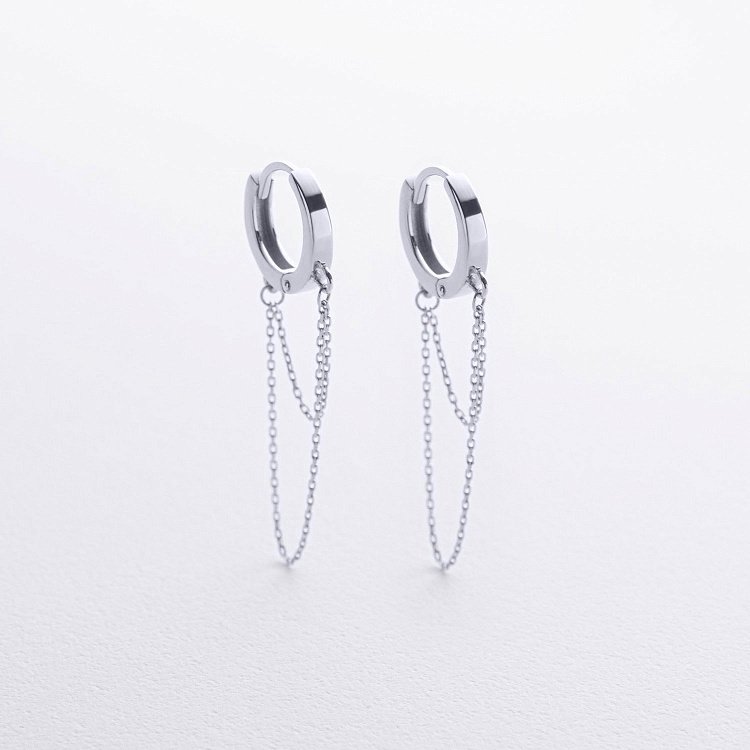 Серьги - кольца с цепочками в белом золоте с08919 от ювелирного магазина Оникс