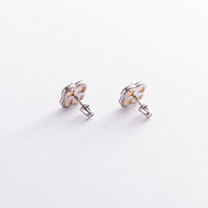 Серебряные серьги - пусеты "Клевер" (шт. перламутр) OR128220п №2