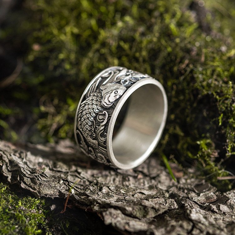 Срібна каблучка "Японські коропи Кої та хвилі" 7020 від ювелірного магазину Онікс - 4