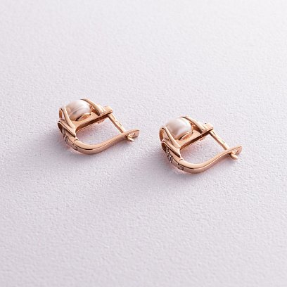 Золотые серьги (культ. пресн. жемчуг, фианиты) с04994 №4