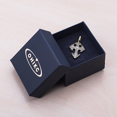 Серебряный православный крестик с позолотой "Спас Нерукотворный. Прп. Петр и Феврония Муромские. Свт. Николай Мирликийский" 131390 №3