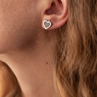 Серьги - пусеты "Сердечки" в белом золоте (эмаль) с08062 №2