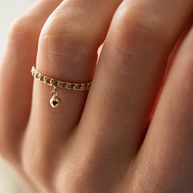 Каблучка "Ланцюжок з кулькою" у жовтому золоті к07185 від ювелірного магазину Онікс - 3