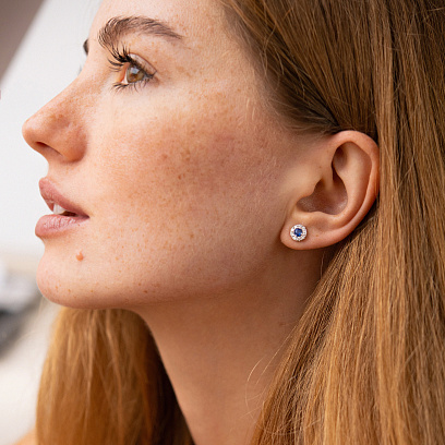 Золотые серьги - пусеты с бриллиантами и сапфирами сб0583mi №2