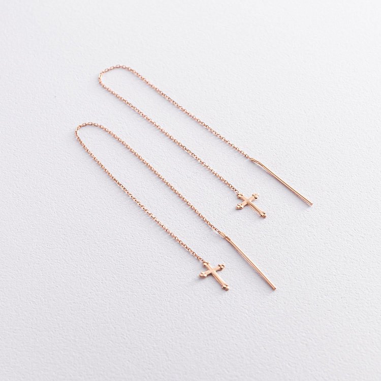 Золотые серьги - протяжки "Крестики" с05234 от ювелирного магазина Оникс