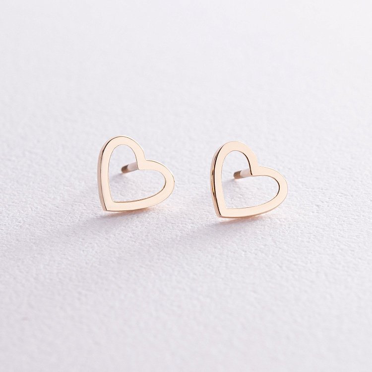 Сережки - пусети "Сердечки" у жовтому золоті с08171 від ювелірного магазину Онікс