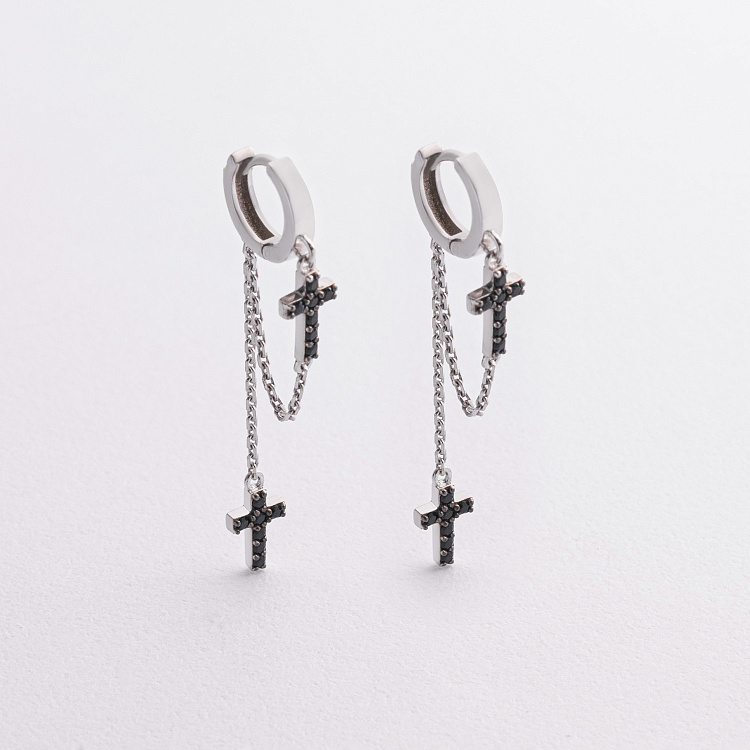 Серебряные серьги "Крестики на цепочке" (фианиты) 1455 от ювелирного магазина Оникс