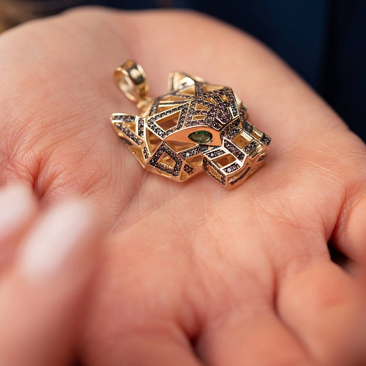 Подвеска "Пантера" с фианитами (желтое золото) п03723 от ювелирного магазина Оникс - 1