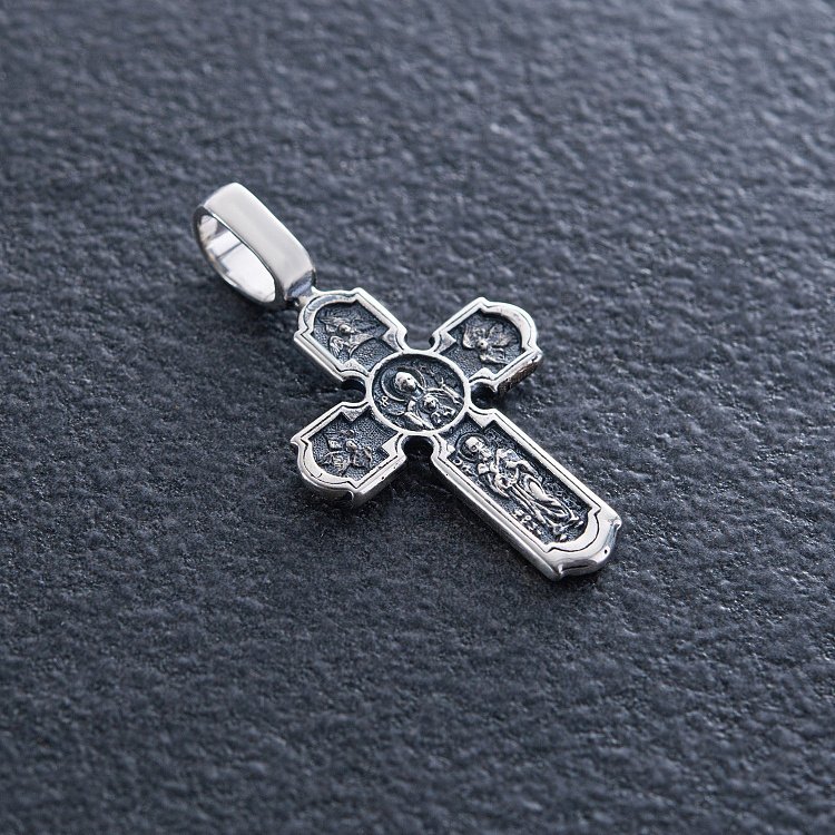 Православный серебряный крест "Распятие Христово. Икона Божией Матери" 133240 от ювелирного магазина Оникс - 4