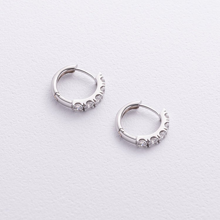 Сережки - кільця "Tracy" з фіанітами (біле золото) с09188 від ювелірного магазину Онікс - 2