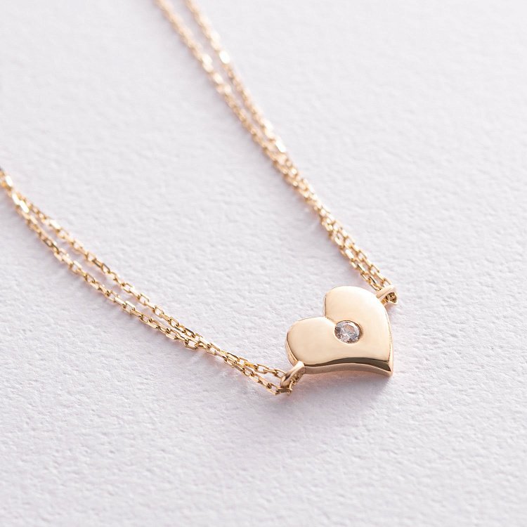 Золотой браслет "Сердечко с фианитом" б02926 от ювелирного магазина Оникс - 1