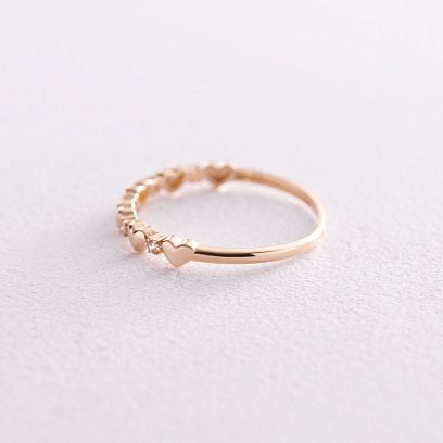 Кольцо "Сердечки" с фианитами (желтое золото) к07113 №3