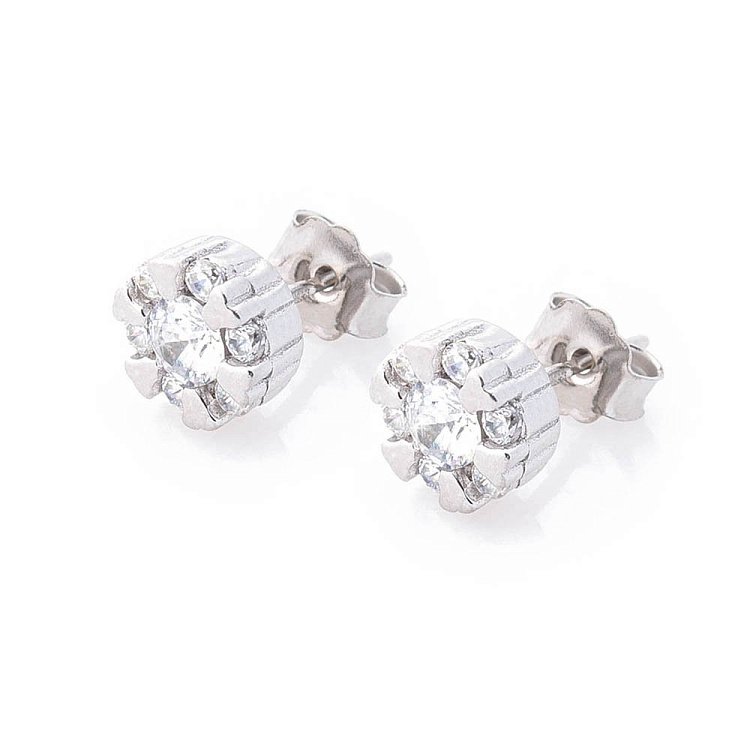 Срібні сережки-пусети з фіанітами 121667 від ювелірного магазину Онікс