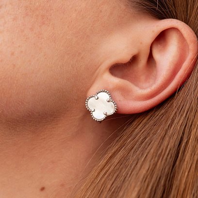 Срібні сережки "Конюшина" (перламутр) 123365 №4