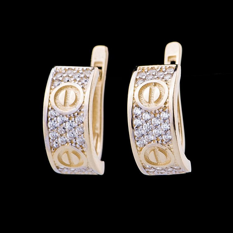 Золотые серьги с фианитами с04596 от ювелирного магазина Оникс - 1