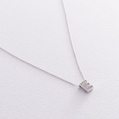 Колье с буквой "Е" в белом золоте (фианиты) кол01329Е