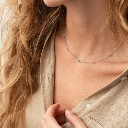 Кольє "Вільна" у білому золоті (блакитні та жовті фіаніти) кол02292 №2