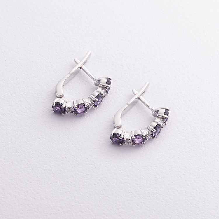 Серебряные серьги с аметистом и фианитами 2518/1p-AMET от ювелирного магазина Оникс - 1