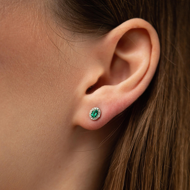 Золоті сережки - пусети (діаманти, смарагди) сб0509mi від ювелірного магазину Онікс - 3