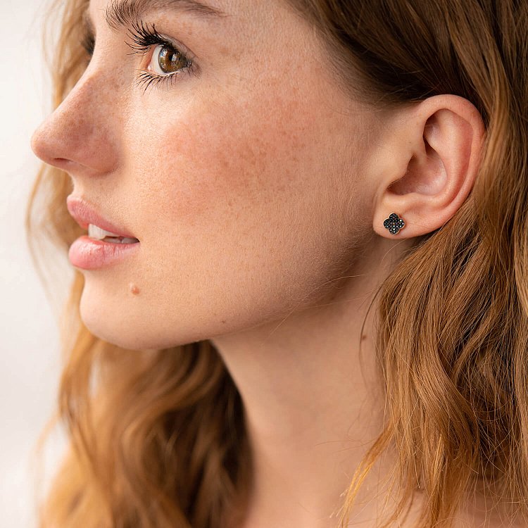 Золоті сережки - пусети "Конюшина" (чорні фіаніти) с07888 від ювелірного магазину Онікс - 2