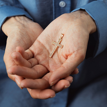 Хрестик у червоному золоті (фіаніти) п04041 №2