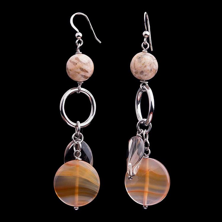 Серьги с агатом и кварцем дымчатым 218с9 - 2 Серьги с агатом и кварцем дымчатым 218с9 от ювелирного магазина Оникс - 2