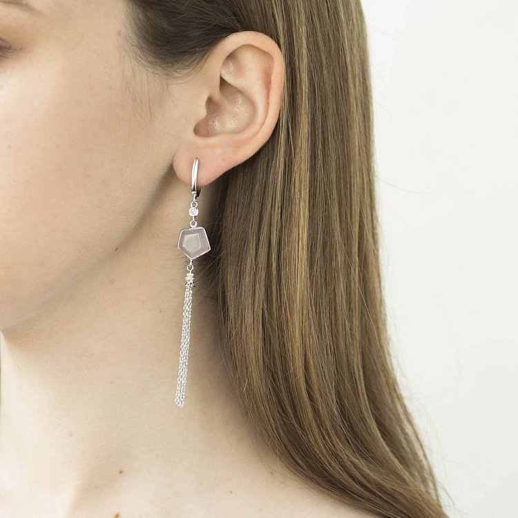 Серебряные серьги (им.улексит, фианит) 122284 - 2 Серебряные серьги (им.улексит, фианит) 122284 от ювелирного магазина Оникс - 2