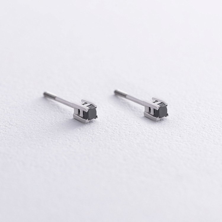 Золотые серьги - пусеты 2 в 1 с черными бриллиантами 332921122 от ювелирного магазина Оникс - 6