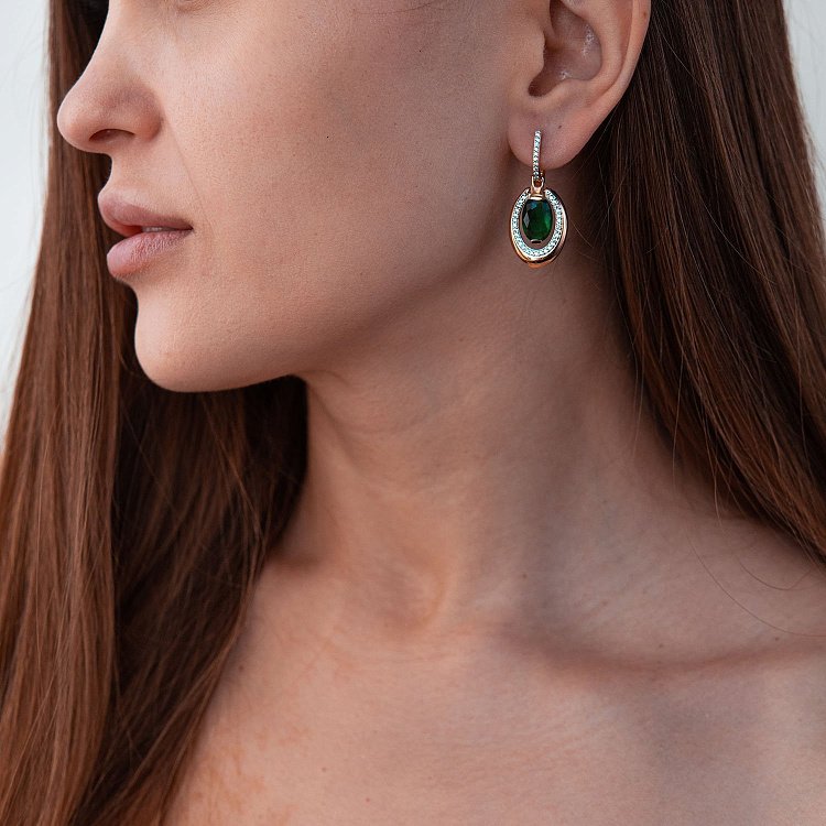 Золоті сережки з празіолітом і фіанітами с05162 від ювелірного магазину Онікс - 1