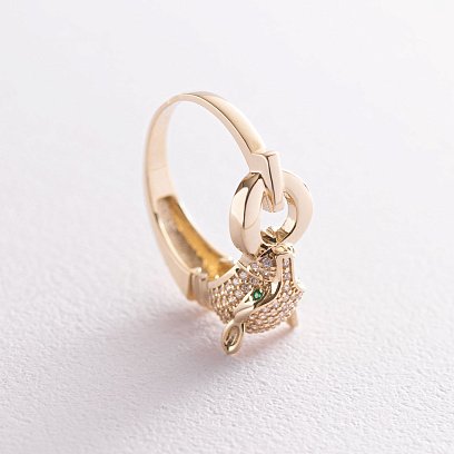 Кольцо "Пантера" в желтом золоте (фианиты) к05277 №8