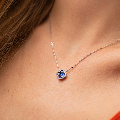 Золоте кольє "Конюшина" з діамантами і сапфірами колб0151mi №2