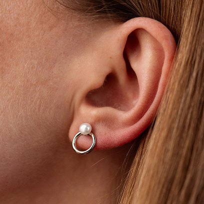 Серебряные серьги-пусеты "Круговорот" с жемчугом 123277 №10