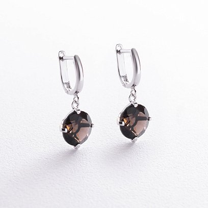 Золотые серьги "Влечение" (дымчастый кварц) с05218