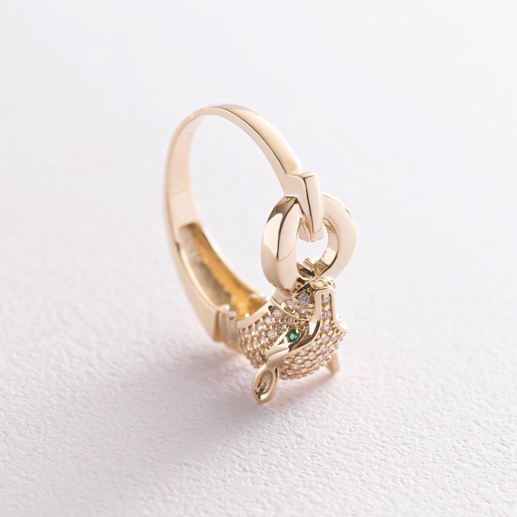 Кольцо "Пантера" в желтом золоте (фианиты) к05277 от ювелирного магазина Оникс - 11