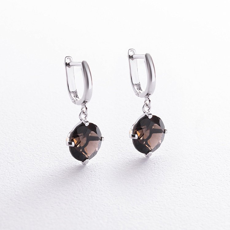 Золотые серьги "Влечение" (дымчастый кварц) с05218 от ювелирного магазина Оникс
