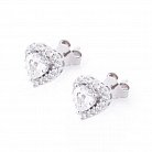 Серебряные серьги-гвоздики с сердечками (фианит) 122434 от ювелирного магазина Оникс