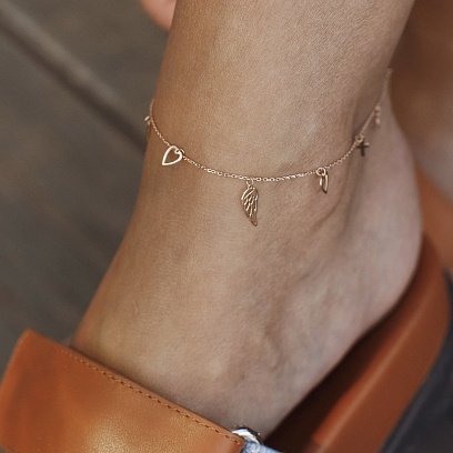 Браслет "Сердечки и крестики" на ногу (желтое золото) б05124 №7